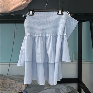 Blue Smocked Off The Shoulder Shirt